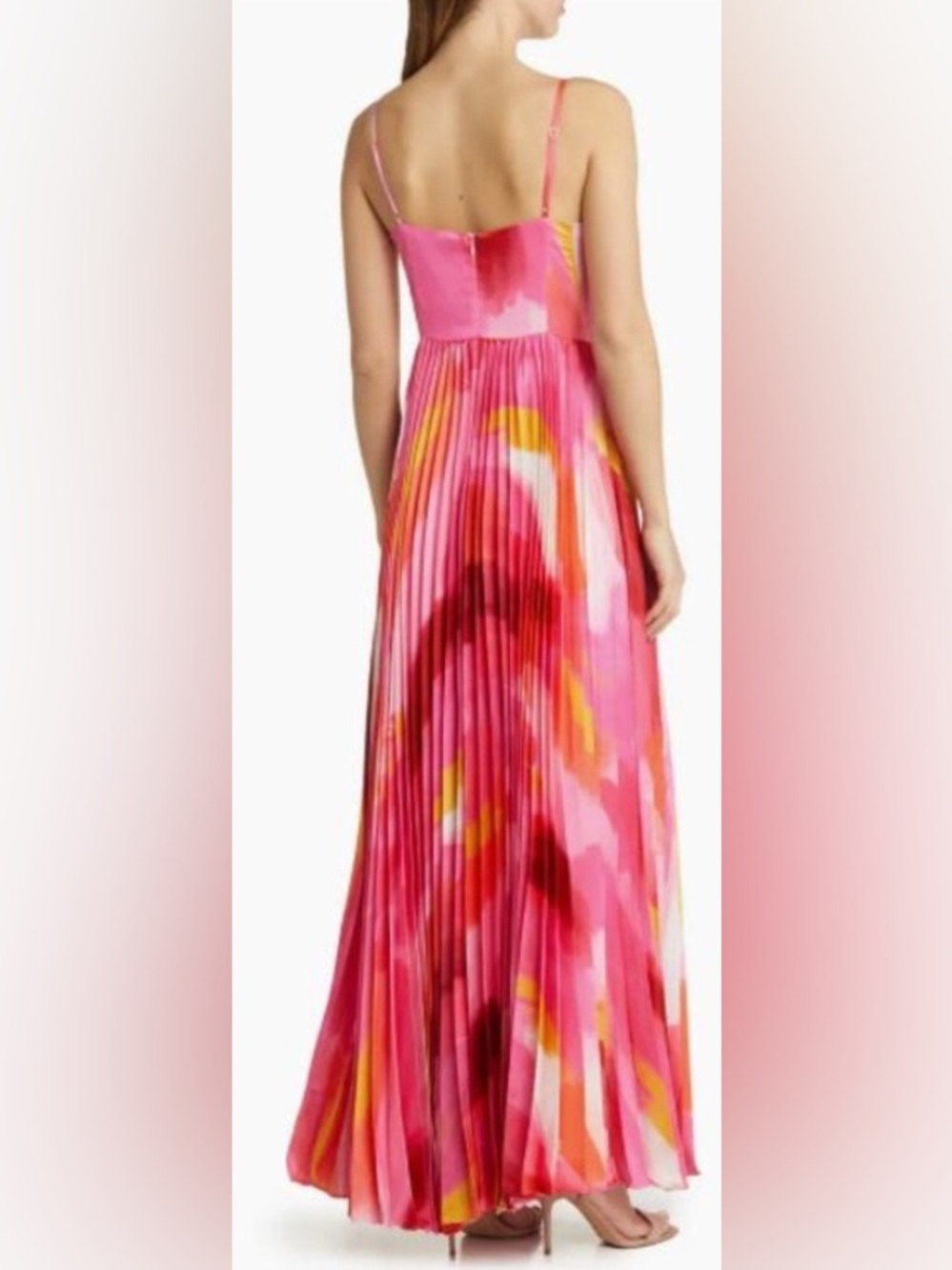 Hutch $394 Mali Bustier Pleated Satin Gown Formal Maxi Dress Pink Orange Size 6 - Picture 2 of 2